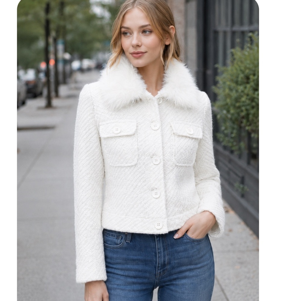Tulle Cropped Jacket w/ detachable Faux Fur Collar size S NWT